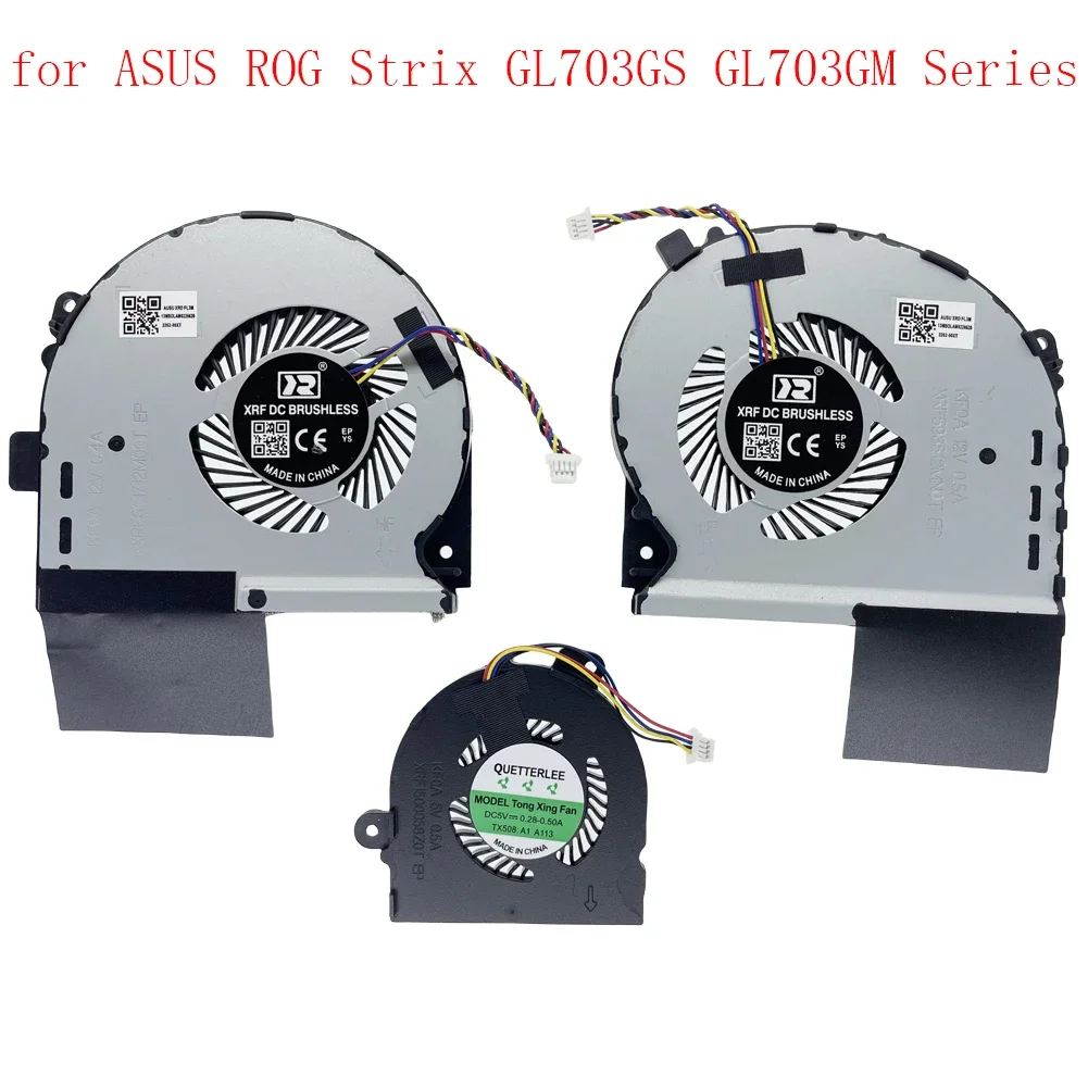 Replacement Laptop CPU+GPU+Small Cooling Fan for ASUS ROG Strix GL703GS GL703GM  Series FK0A + FK08 + FK09 DC12V Fan