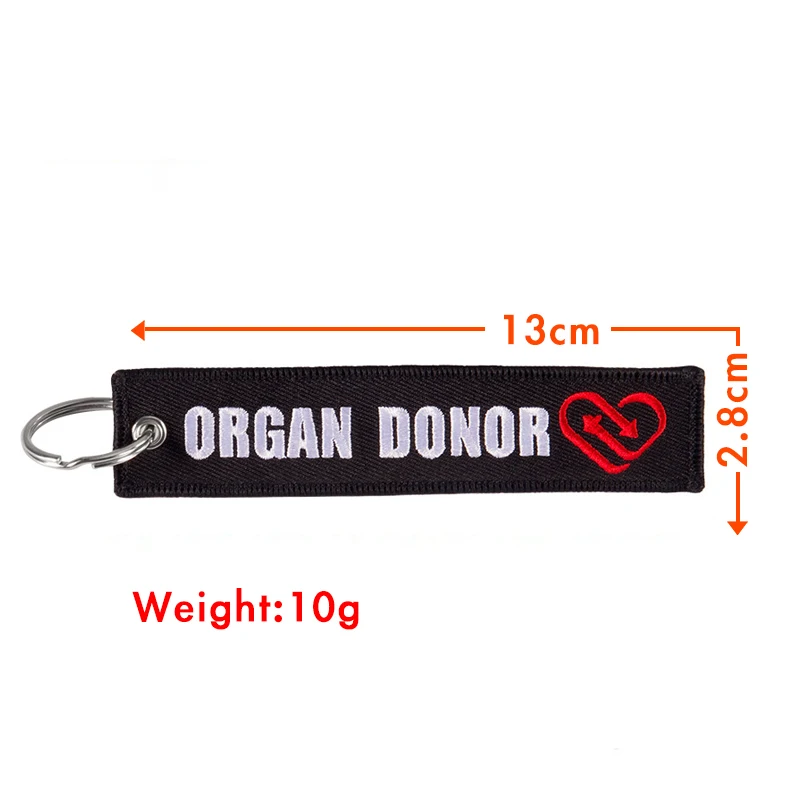 Voikukka Jewelry Organ Donor Letters Double Sided Embroidery Aviation Red Logo Sign Car Keychain Gifts Accessories Wholesale