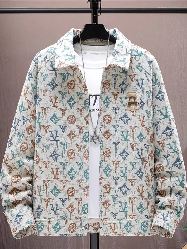 

Spring Autumn Men's Floral Embroidery Jaet Stand Collar Thiened Fce Outerwear Youth Outdoor Warm European Sle Coat