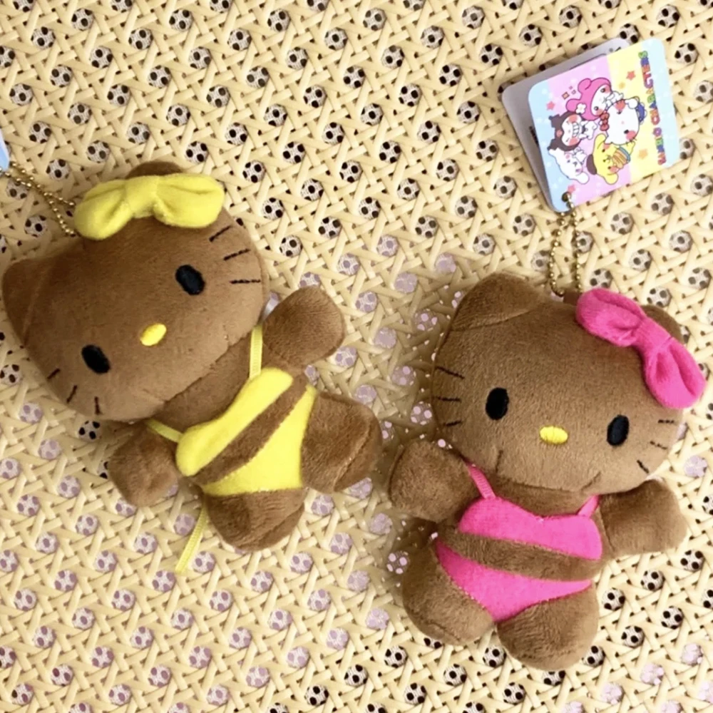 Bikini Hello Kitty schwarze Haut Plüsch Puppe Schlüsselanhänger Sanrio Cartoon Plüschtiere Tasche Zubehör Schlüsselanhänger Mädchen Geschenke