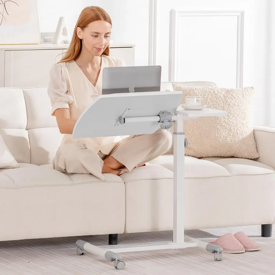 طاولة بجانب السرير مع عجلات، طاولة سرير مستشفى قابلة للإمالة فوق السرير، مكتب كمبيوتر محمول قابل للتعديل