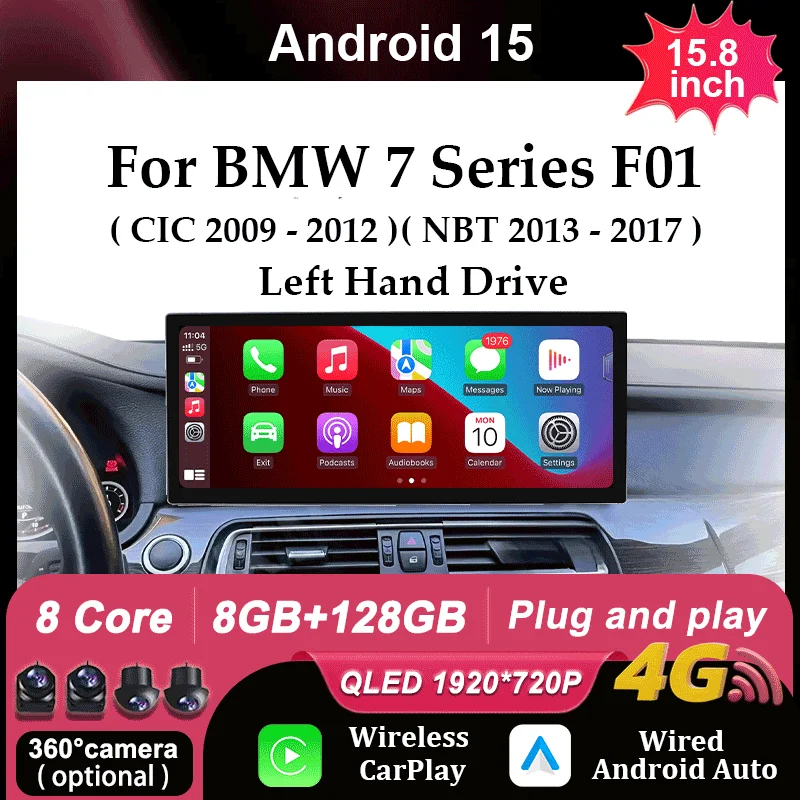 

15.8 inch CarPlay Android 15 Left Hand Drive for BMW 7 Series F01 2009 - 2017 NBT CIC System GPS Navi Car Radio Video DSP 4G BT
