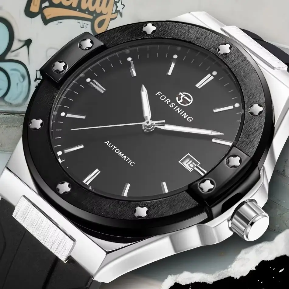 

Trendy Luxury Men's Automatic Mechanical Watch, Calendar Waterproof Silicone Strap Men's Wristwatch, Versatile Mechanical Watch for Business, Formal Wear, Outdoor Sports, Classic Rugged and Stylish Men's Watch, Hot-Selling Automatic Mechanical Men's Watch