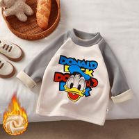 Donald Duck Long Sleeve T-Shirt Pullover Long Sleeve Thicken Thermal Velvet Base Shirt For Boys Girls 1-10 Years Autumn Winter