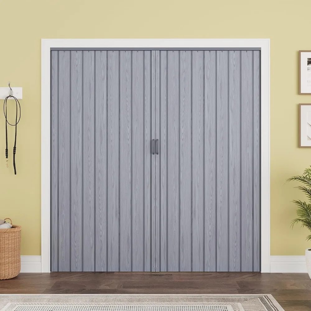 72 x 80 in Grey PVC Accordion Door for Interior Use with Hardware Kit Included