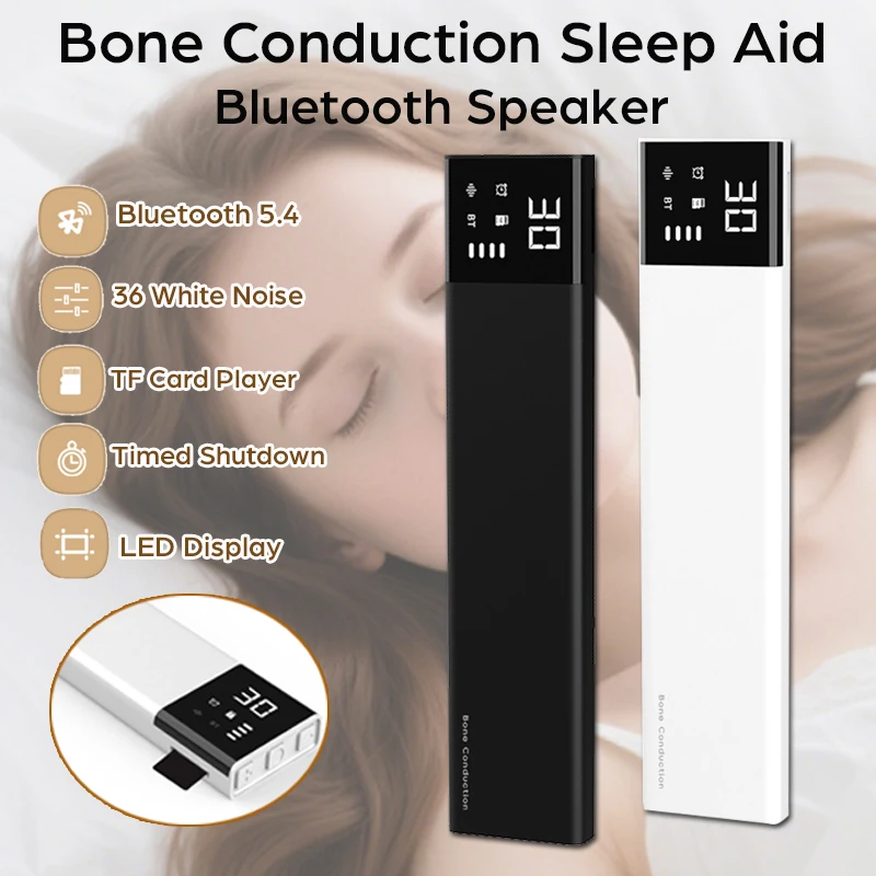 Bone Conduction Bluetooth Speaker Under Pillow White Noise Sleep Aid Music Box TF Card MP3 Player 30/60/90min Timed Shutdown