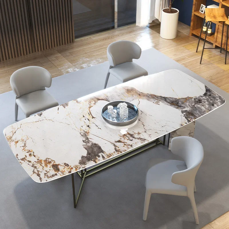 Dining Table Rectangular Modern Minimalist Luxury Stone Dining Tables and Chairs Set