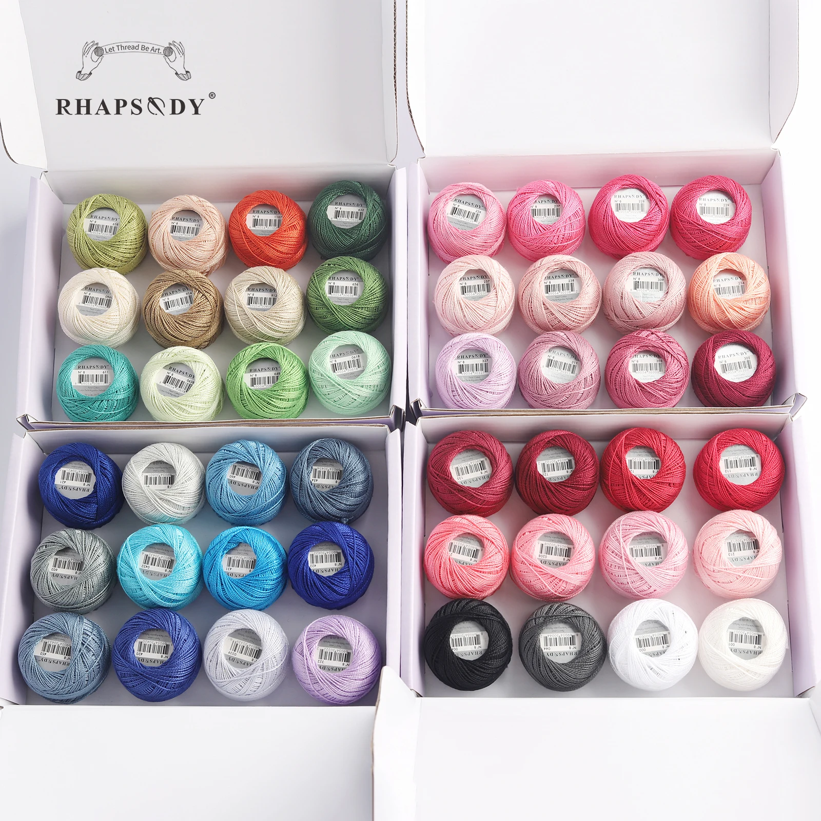 Rhapsody tamaño 8 hilo de ganchillo doble mercerizado grapa larga perla de algodón egipcio 12 colores diferentes conjunto 43 yardas 5 gramos bola
