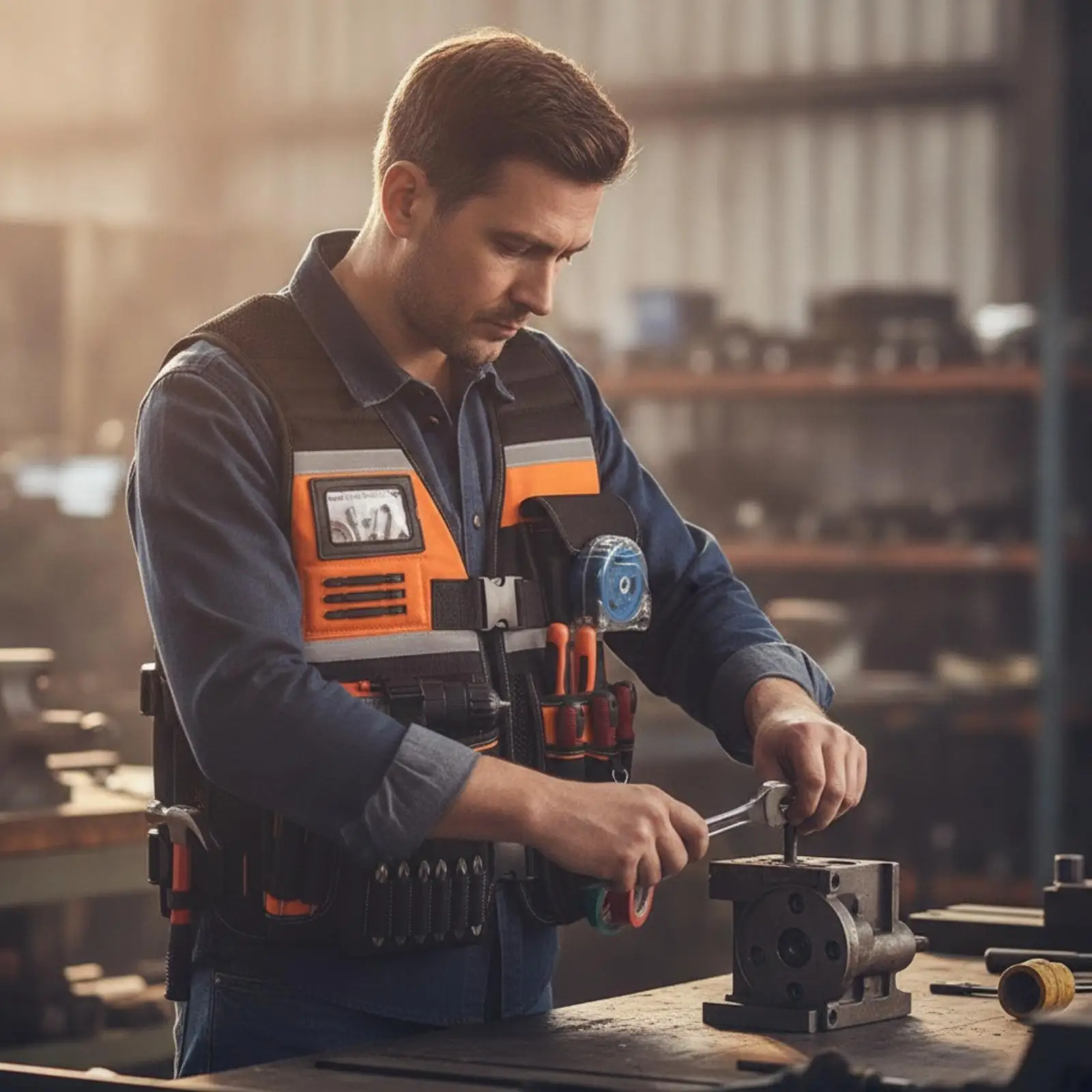 Multi-Use Tool Vest Heavy Duty Reflective Utility Gear Vest Hands for Electricians, Maintenance Workers, Job Sites, Workshops,