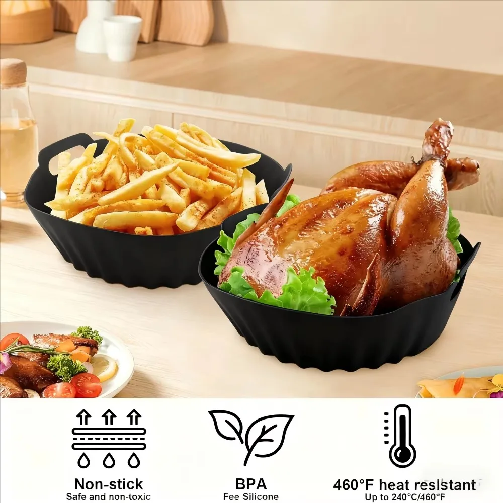 8 Inch Air Fryer Accessories, Reusable Silicone Air Fryer Liner for 3QT to 5QT Air Fryer, Non-Stick Round Baking Tray