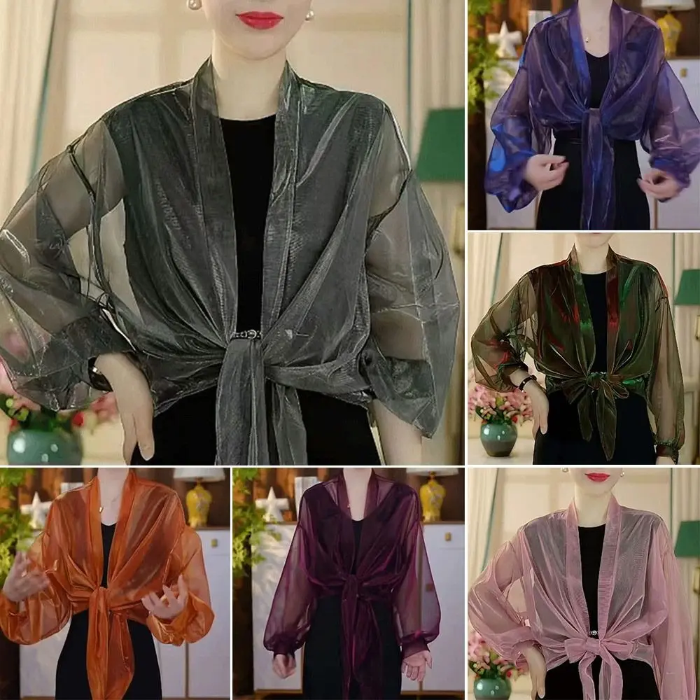 

Fashion Thin Tulle Shawl Sunscreen Sunshade Evening Prom Cape Long Sleeve Air-conditioned Shirt For Women Lady Girl