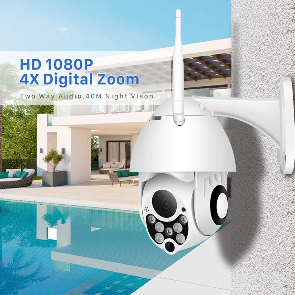 1080P HD PTZ Wifi Camera Outdoor CCTV Security Camera 4x Zoom Waterproof Speed Dome Wireless Surveillance Camera YCC365 Plus APP