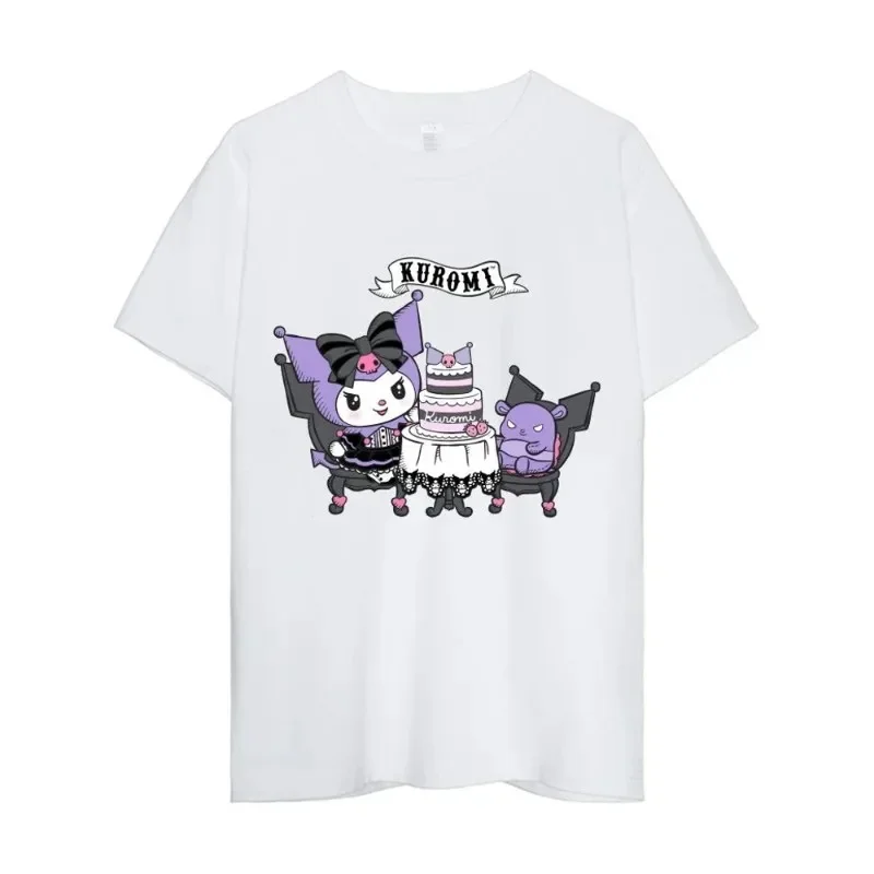 Sanrio Kuromi T Shirt Women Couple Combination Clothes Short Sleeve Versatile Amusing Collar Fashion Man Cotton Cute Unisex Tops