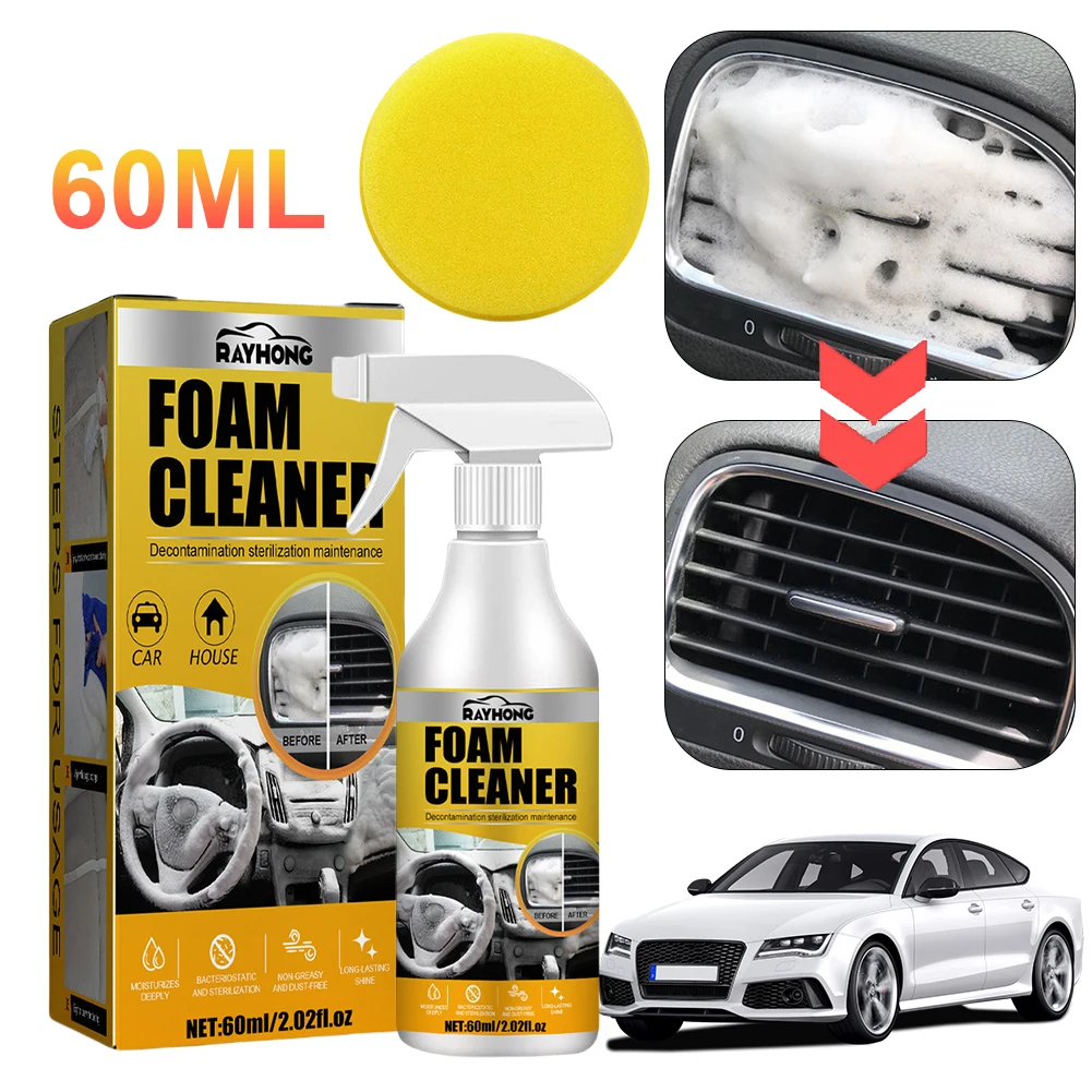 60/100ml Car Interior Leather Foam Cleaner Strong Decontamination Auto Ceiling Seat Clean Anti-aging Cleaning Foam Spray Tools