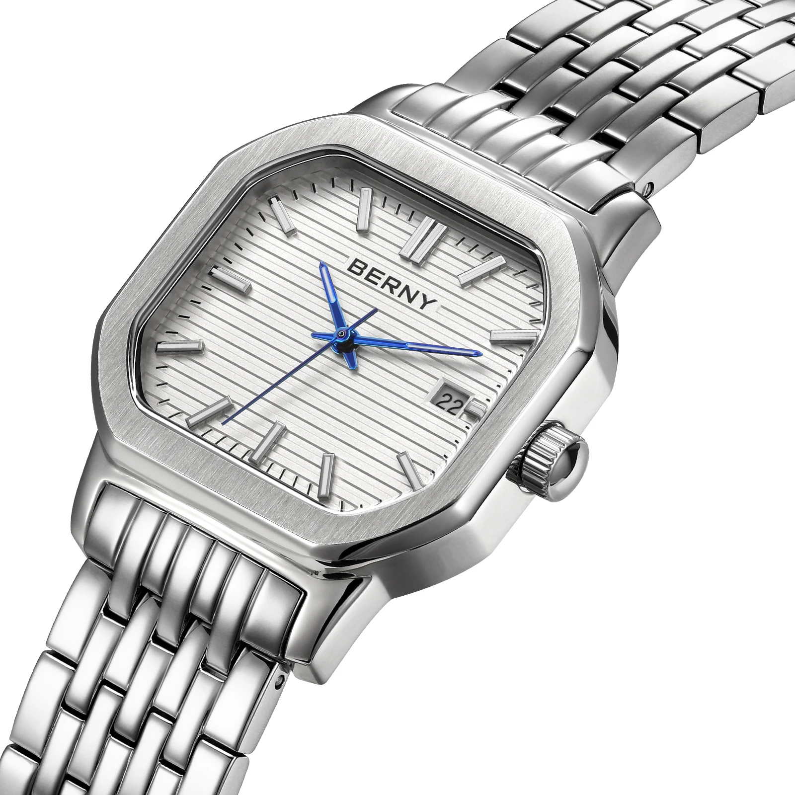 BERNY Watches for Men Fashion Casual Date Luminous Quartz Dress Men's Watch Elegant Rectangle Dial Calendar Business Wristwatch
