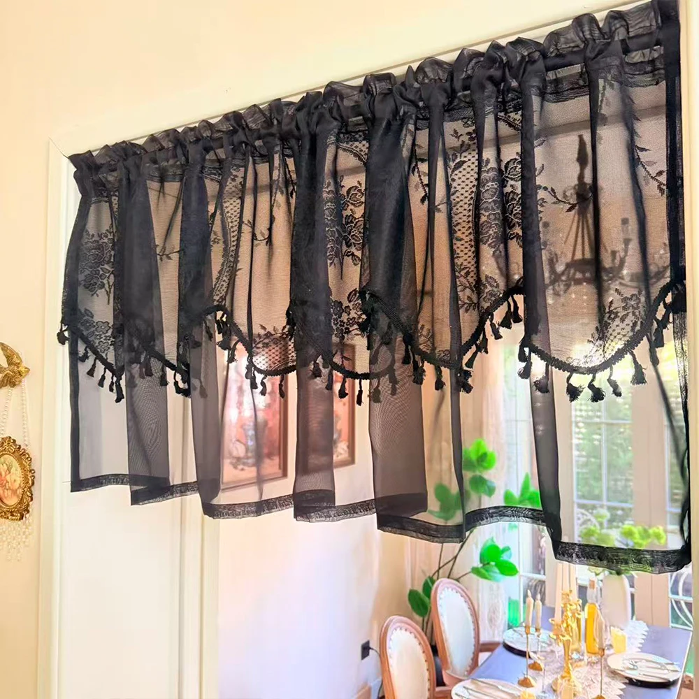 1pc Wavy Tassel Sheer Short Curtain, Decorative Curtain for Kitchen Coffee Corner, Bay Window Short Curtain for Homestay