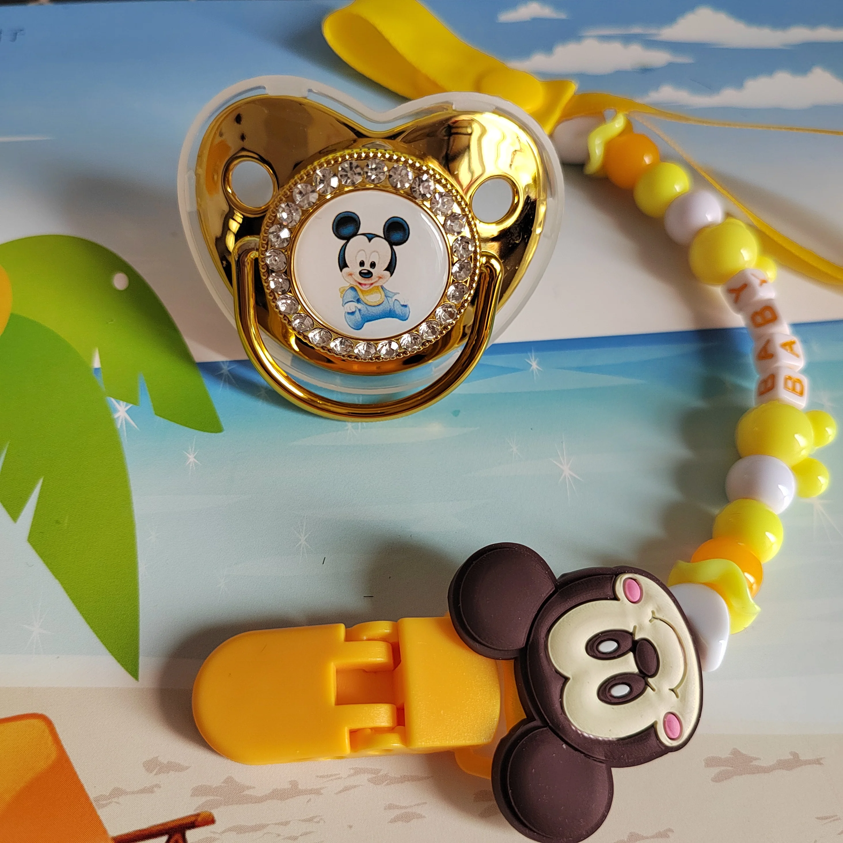 Disney Millet Mouse Pacifier with Personalized Chain Clip BPA Free Bling Fake Sooth 0-36 months Cartoon Bling chupetes para bebe