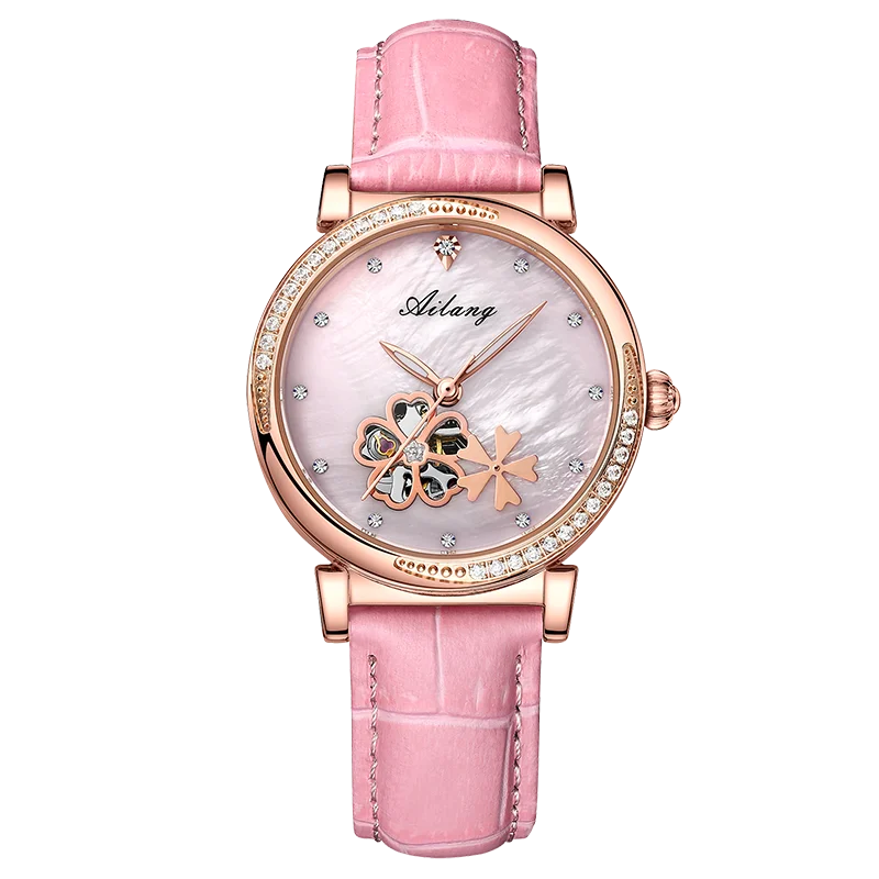 ساعة Fish Fish النسائية الأوتوماتيكية بتصميم هيكل عظمي ماسي/حجر الراين، مجموعة أساور قابلة للتخصيص، اختيار هدية