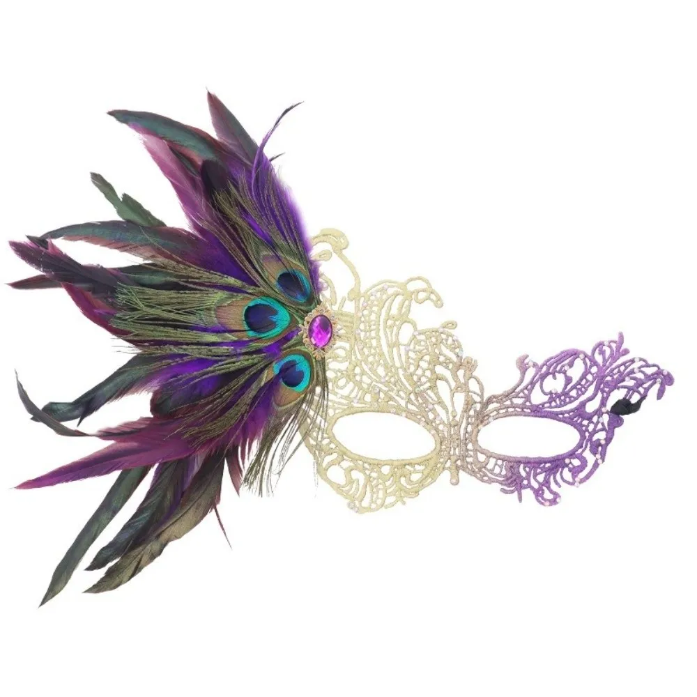 Rhinestone Half-Face Lace Mask Seductive Style Multicolor Masquerade Mask Masquerade Cosplay Feather Mask