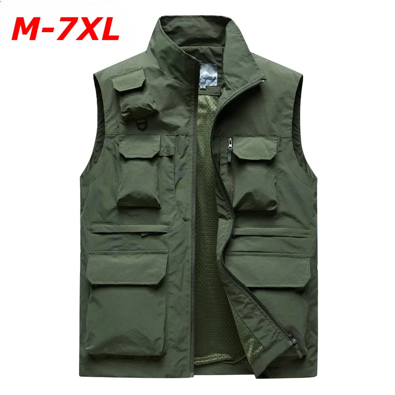 

7xl Plus Size Multi-Pocket Vest Men Women Outdoor Sporting Fishing Vest Photography Work Clothes Casual Cargo Vest Jacket Unisex