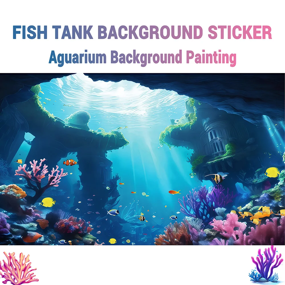 Unterwasserschloss-Korallen, Aquarium-Hintergrundbild, Aquarium-Hintergrundaufkleber, HD, selbstklebend, Landschaftsornamente