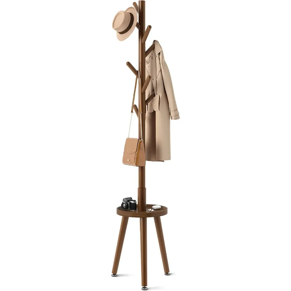 

Coat Rack with 8 Hooks, Wooden Coat Rack Freestanding with Shelf, Coat Tree with 4 Height Options 50.5"-72.6"