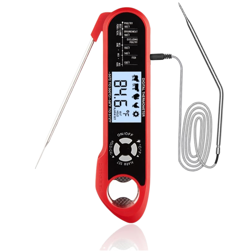  Digital Kitchen Thermometer-Probe-Equipped Meat&Food Thermometer,Ideal for Oven,BBQ & Culinary Tasks, With Big Backlit Display 