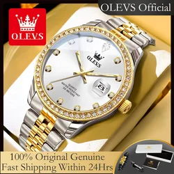 OLEVS 3629 Original Brand Quartz Watch for Men Stainless Steel Waterproof Auto Date Fashion Luxury Diamond Dial Mens Wristwatch