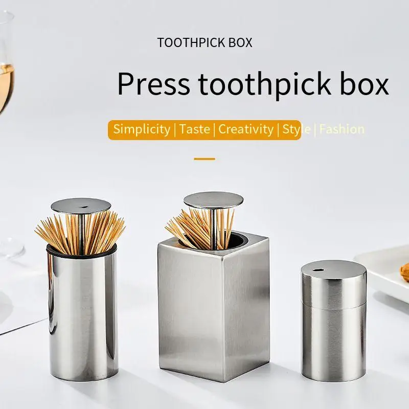 

Stainless Steel Toothpick Holder Secret Stash Curing Dent Toothpick Dispenser Automatic Cotton Swab Organizer Decoration
