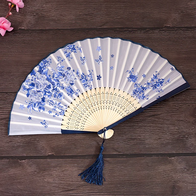 The Existing Vintage Style Silk Folding Fan Chinese Japanese Pattern Art Craft Gift Home Decoration Ornaments Dance Hand Fan