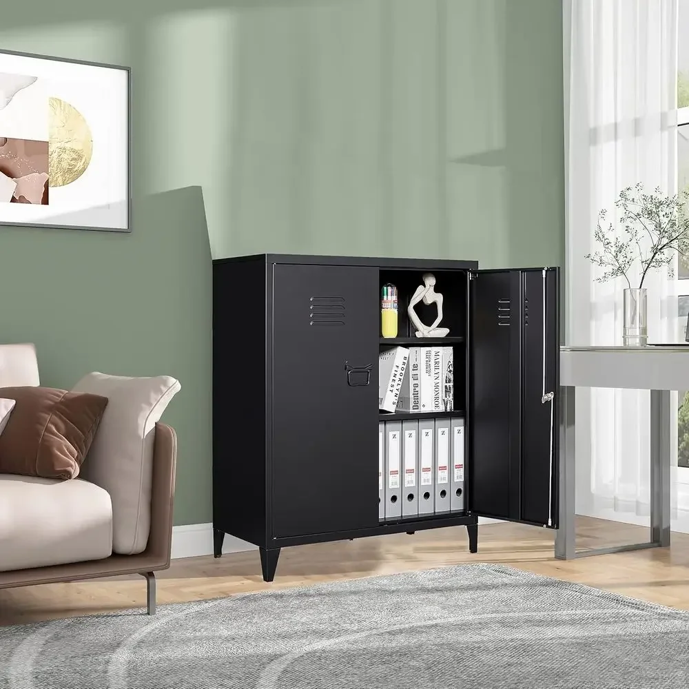 40 Metal Storage Cabinet with Lockable Door and Adjustable Shelves for Home, Office, Garage, and Kitchen
