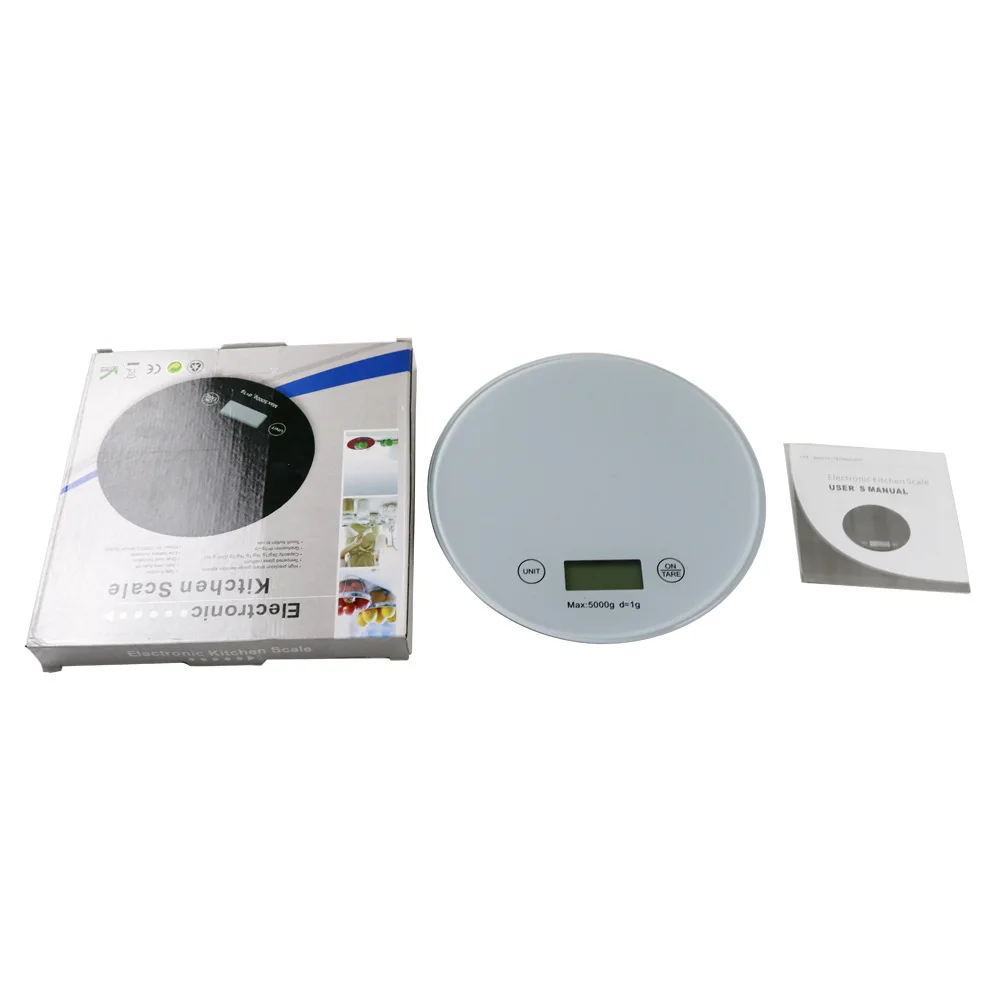 5kg/1g High Precision Baking Electronic Scale Tempered Glass Kitchen Scale Household Round Type Small Electronic Scale for Food
