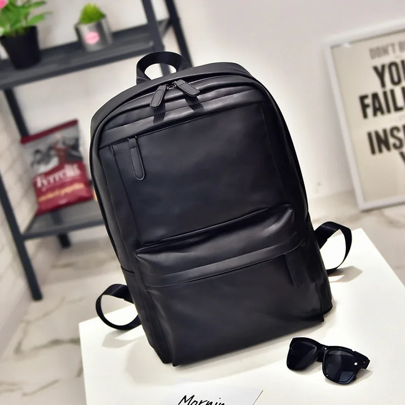 Travel Middle School School Bag Wholesale New Pu Leather Backpack Double Pocket Horizontal Pull Large Backpack