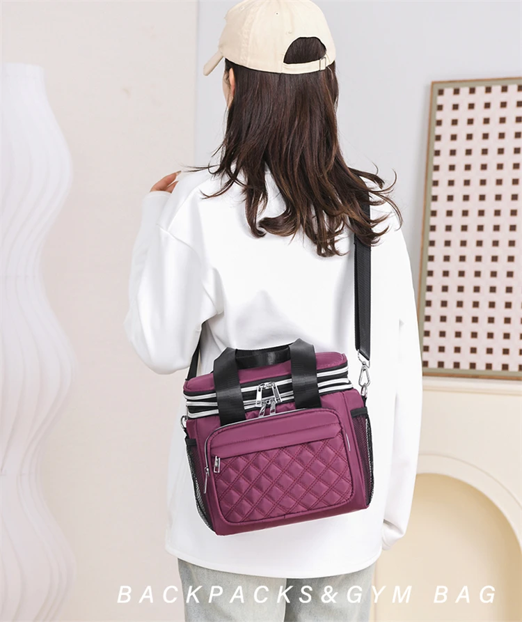 Leakproof Cooler Lunchbox For Adult Work Large Lunch Tote Purse With Adjustable Shoulder Strap Quilted Top Expandable Double Deck Lunch Box With Multi Pockets