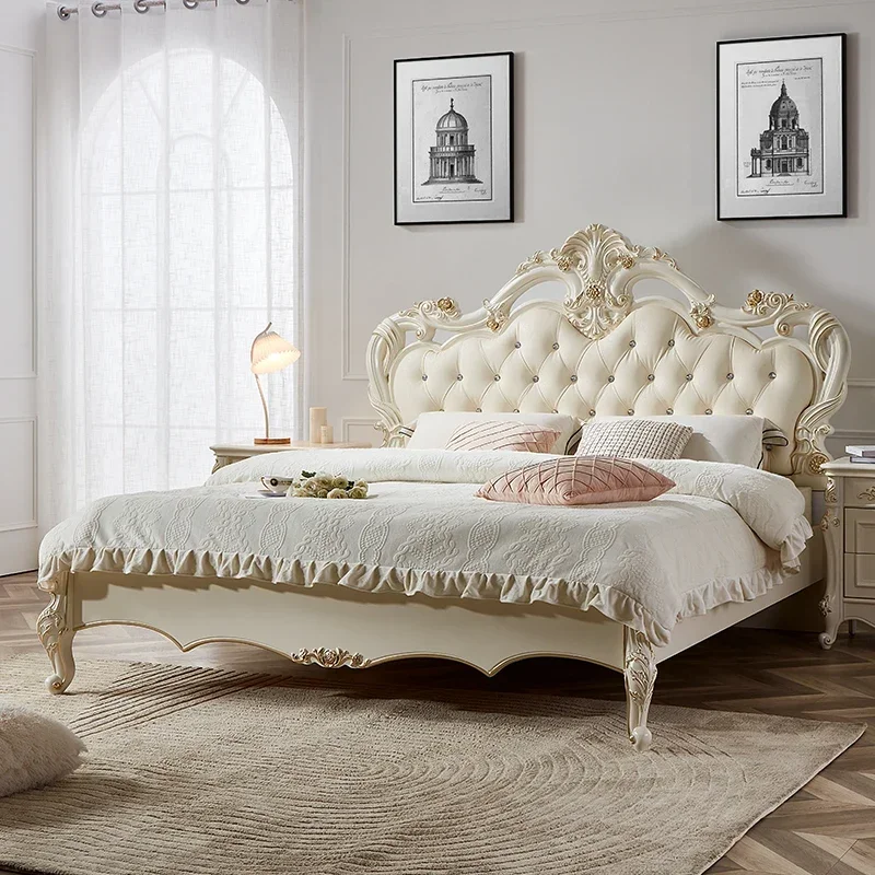 

Princess France Bed Double Headboards Design Aesthetics Romantic Bed Bedroom Girls Wedding Muebles Lounge Suite Furniture