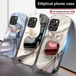 Happy Black Apple For IPhone 16 Pro Max 15 Pro 14 13 12 Mini 11 XS Max XR 7 8 Plu SE 2022 Elliptical Glass Phone Case