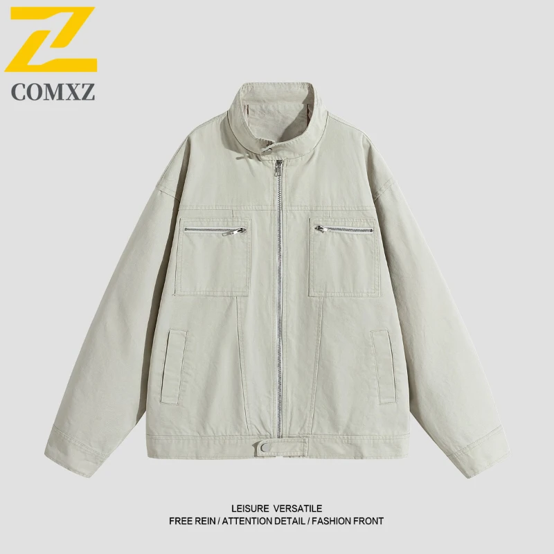 

Men's Jacket 2025 New Retro Washed Distressed Loose Versatile Workwear Jacket Outdoor Casual American Style Lapel Zipper Jacket