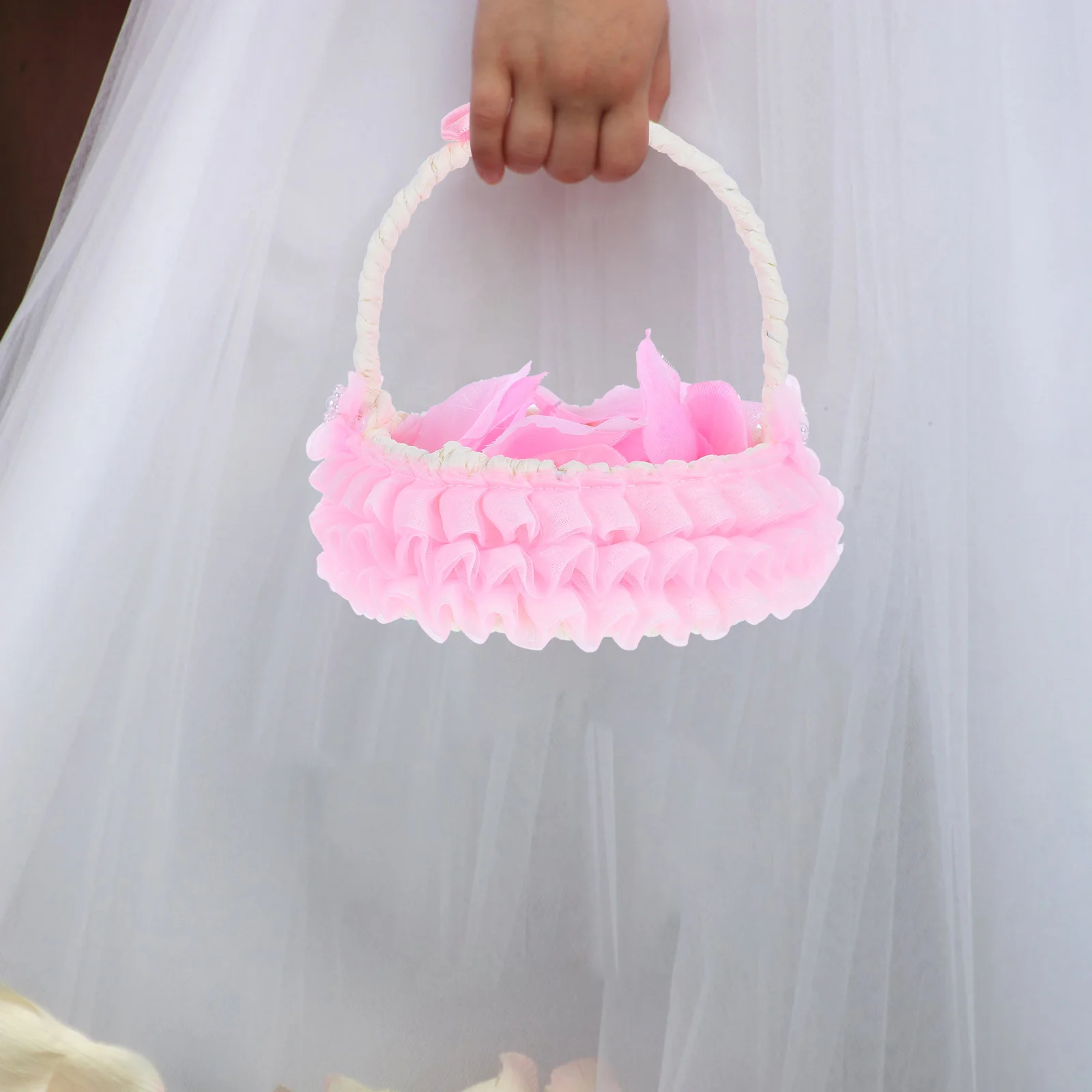 

Wedding Flower Basket Handwoven Rustic Basket With Handle Multi-Functional Decorative Diy Storage Container For Flower Girls
