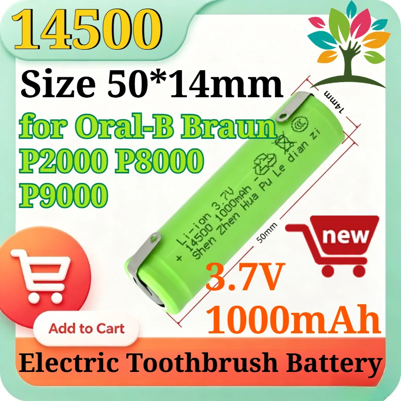 14500 3.7V 1000mAh Replacement Li-ion Battery for Oral-B Braun P2000 P8000 P9000 Electric Toothbrush Battery with Solder Tabs