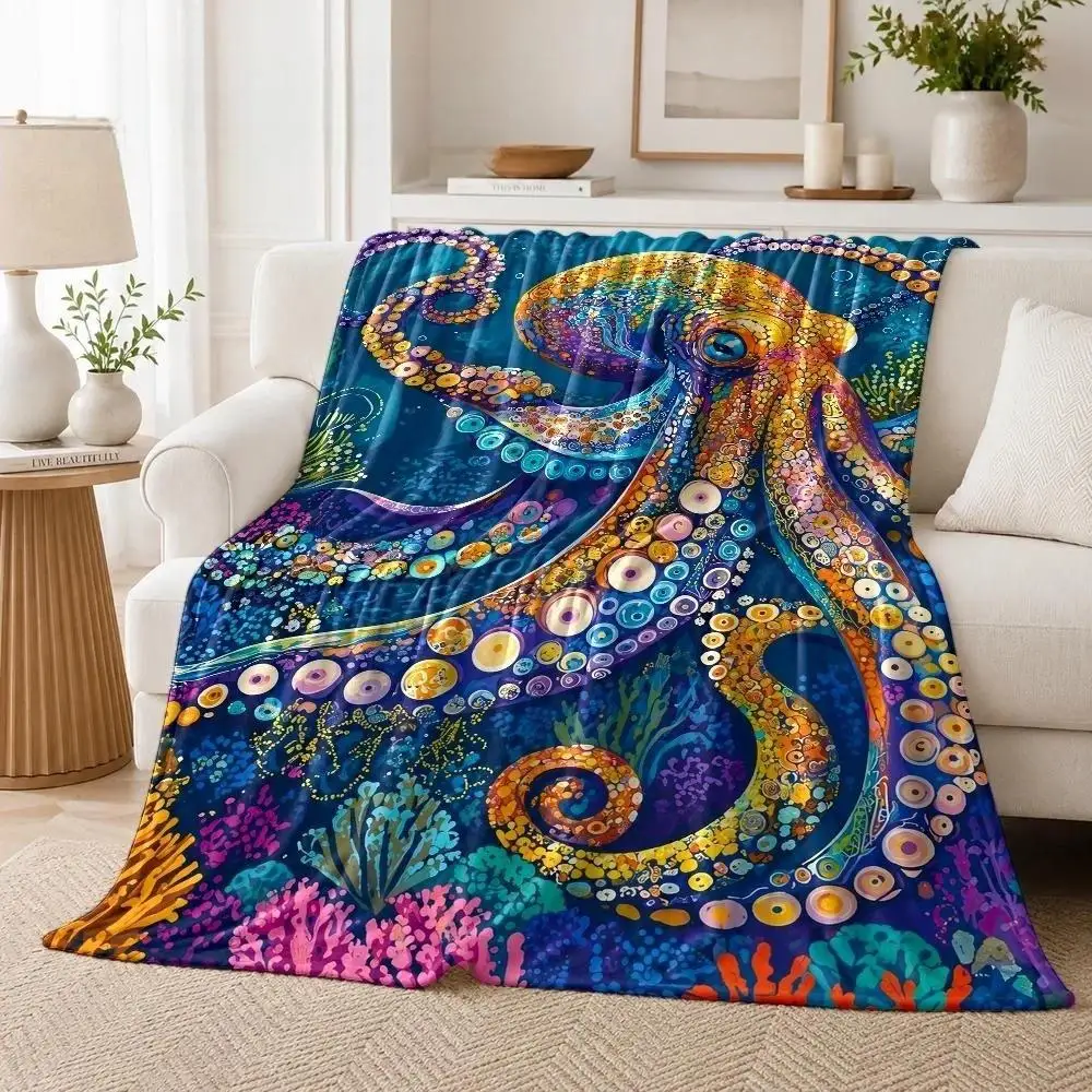 Cozy Blanket with Red Octopus Deep Sea, Soft for Sofa Bed