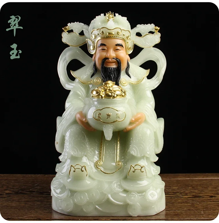 Asia High grade jade God of wealth Buddha statue HOME company shop Worship bring money GOOD luck CAI SHEN buddha gilding statue