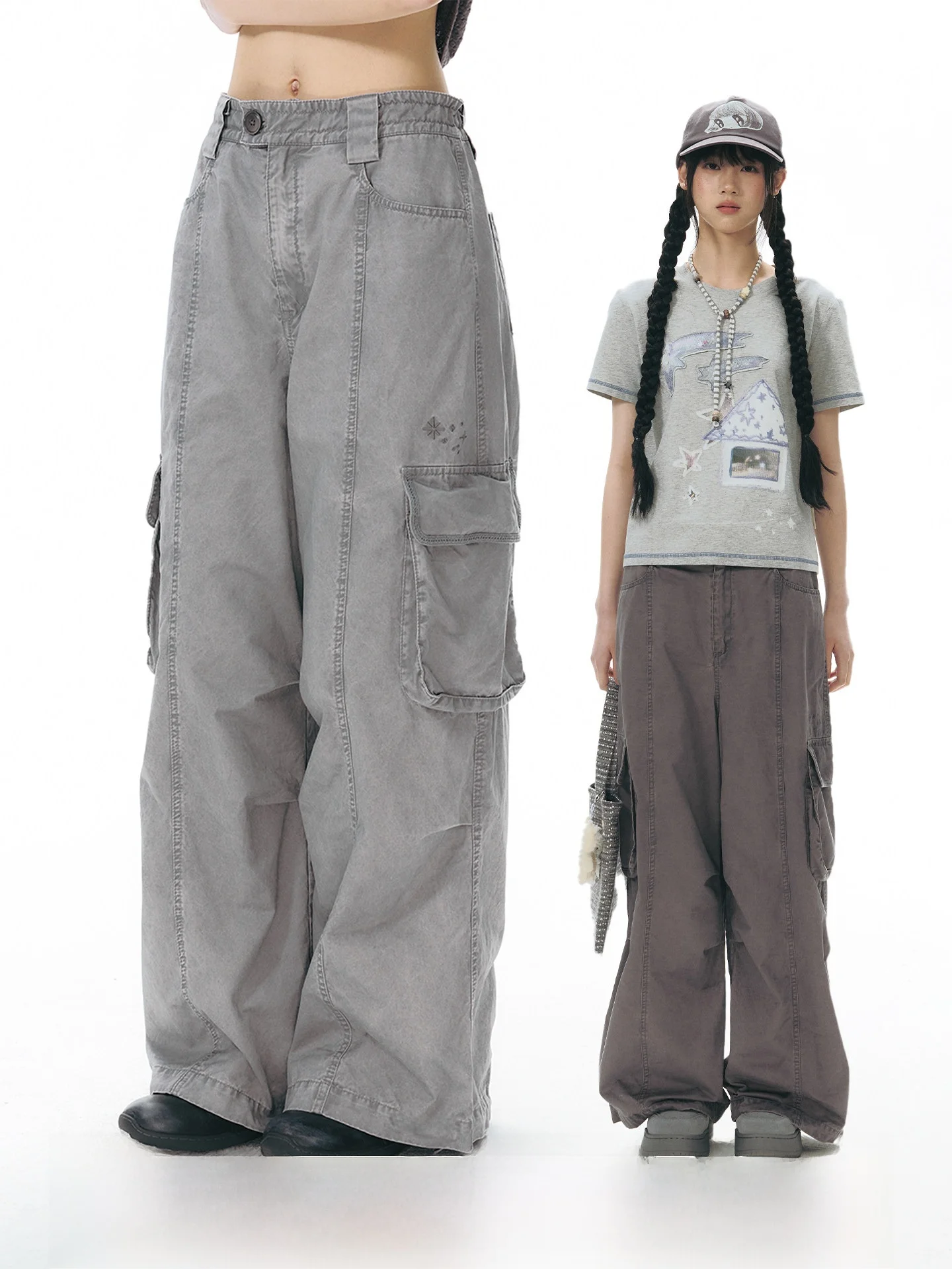 

NAPSNAPS Original Embroidered Pocket Work Pants Women's Spring Summer Lightweight Casual Wide Leg Pants Sun Protection Long T...