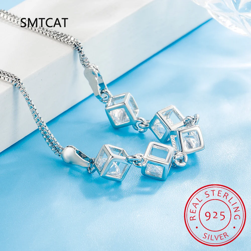 Moissanite Rubik\'s Cube Bracelet 925 Sterling Silver Square Bracelet for Women Man Sparkling Lab Diamond Party Jewelry 2024