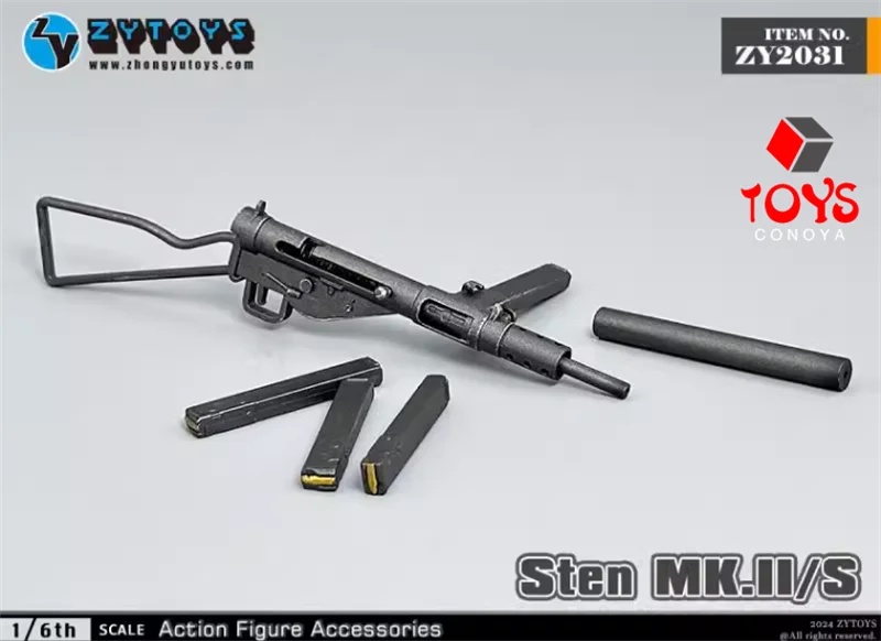 ZYTOYS ZY2031 Model Senapan Mesin Ringan Sten MK.II/S Skala 1/6, Aksesoris Model untuk Figur Aksi Tentara 12''