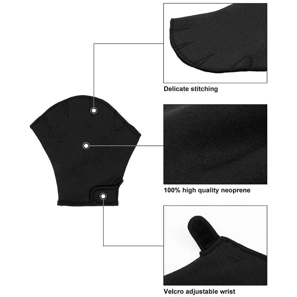 1 Paar Wasserhandschuhe, Schwimmtrainingshandschuhe, Schwimmhandschuhe mit Schwimmhäuten, wasserabweisende Paddelhandschuhe für Männer und Frauen, Tauchen, Surfen – Detail 9