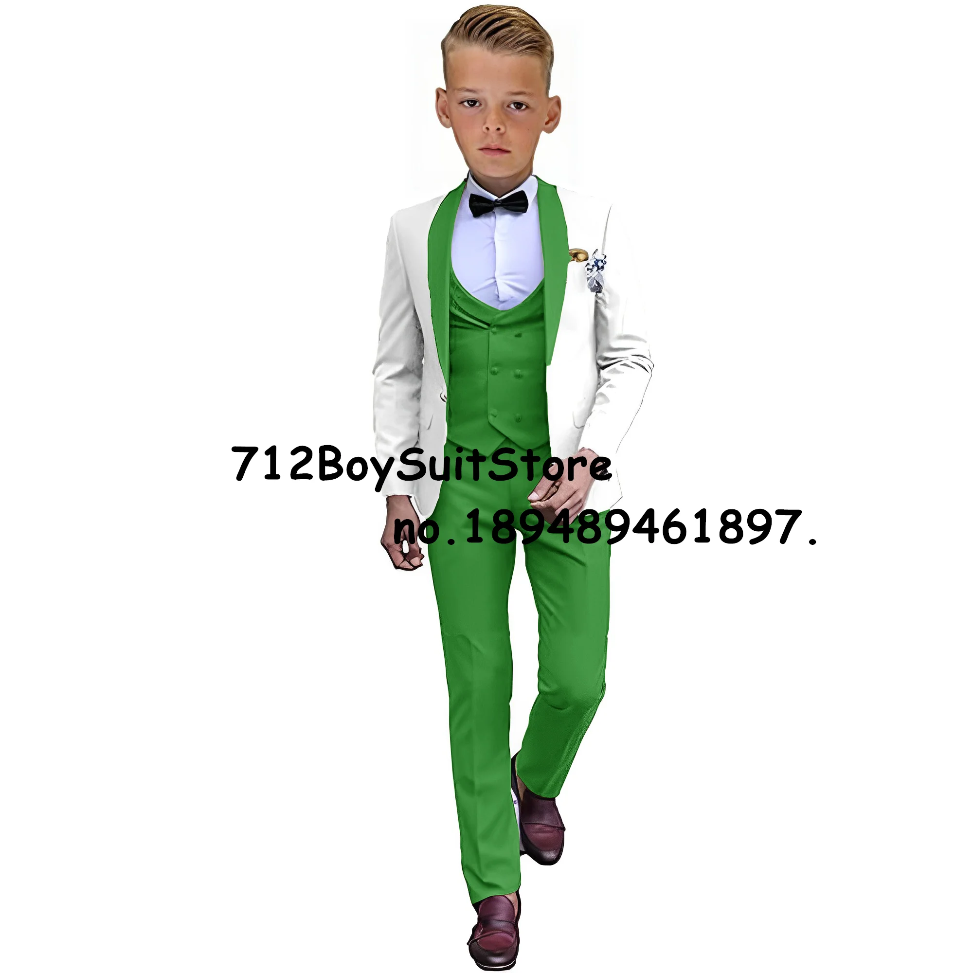 Blue Boys Suit Wedding Tuxedo Jacket Pants Vest 3 Pieces Set Fashionable 2-16 Years Old Kids Complete Clothes