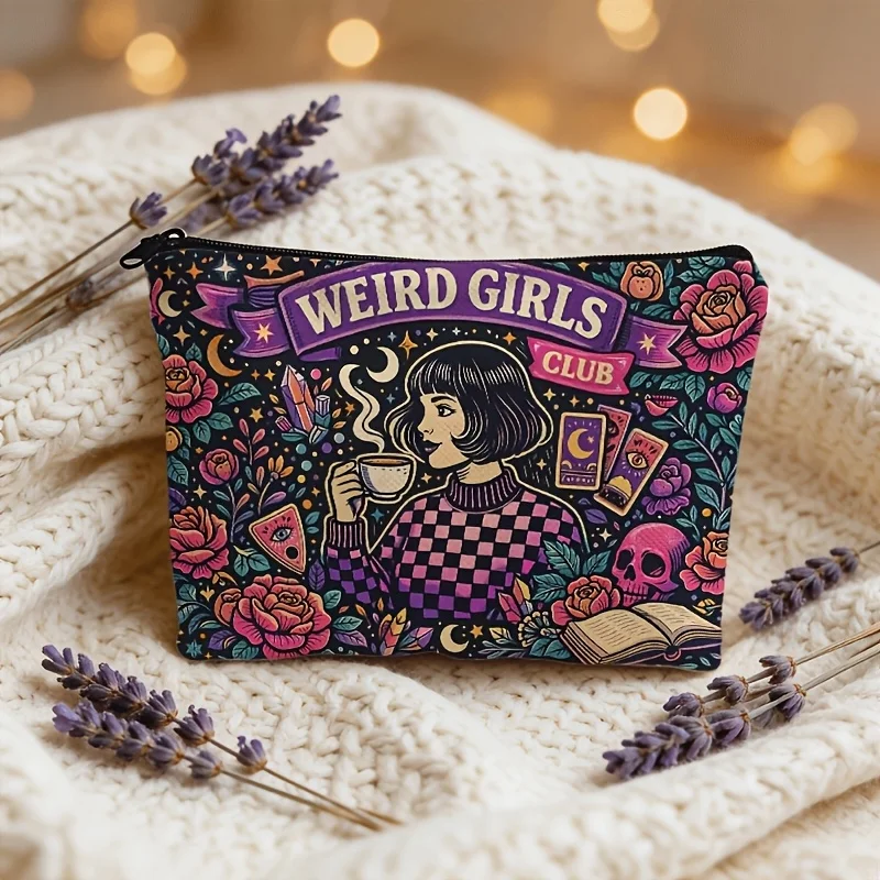 Makeup Bag New Retro Literary Style Weird Girls Club Illustration Lightweight Storage Toiletry Bags Fashionable Storage Bags