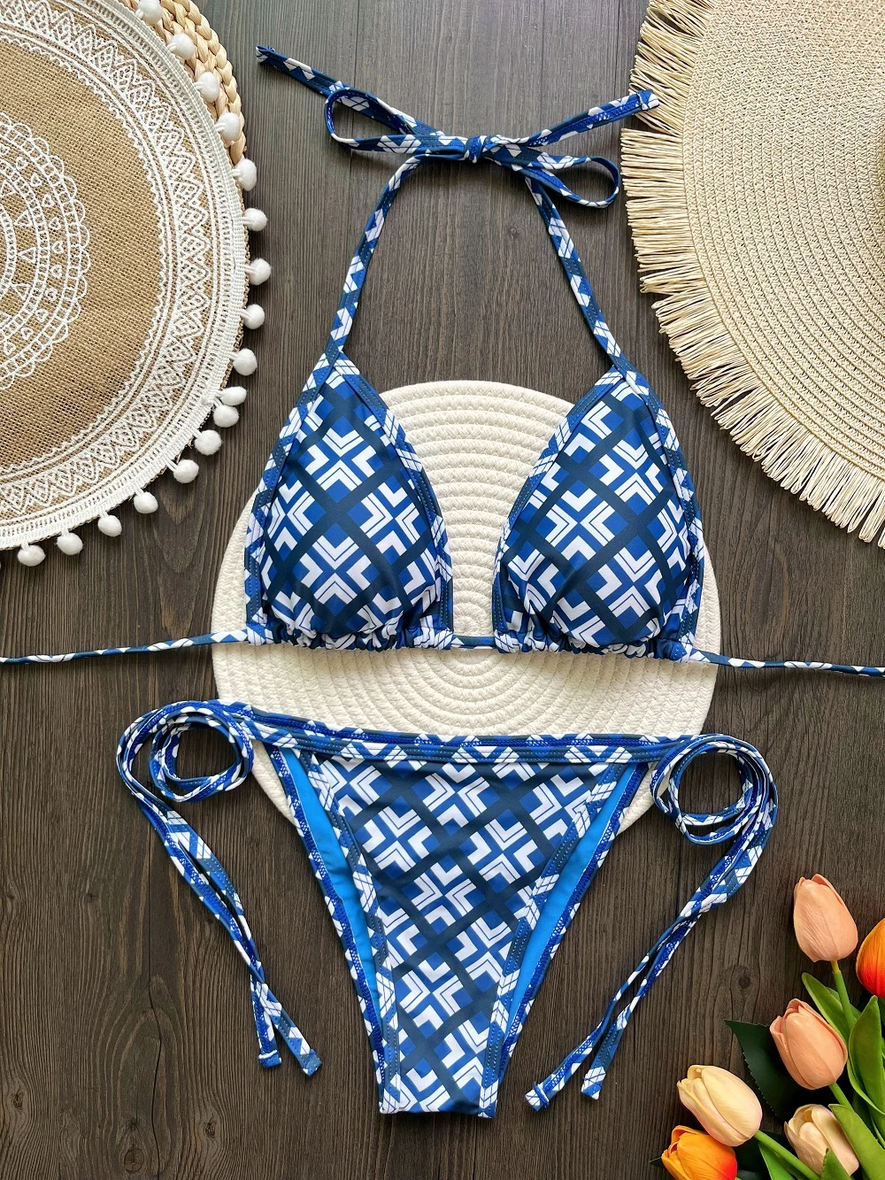 RUOTONSEPT Sexy New Lattice Print Bikini Set Women\'s Swimsuit Two-piece Triangle Thong Swimwear Bathing Suit Brazilian Biquinis