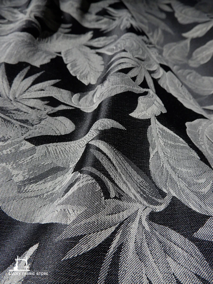 Plantain leaf black gray pattern drapes and softness homemade fabrics pastoral suit bags designer fabrics