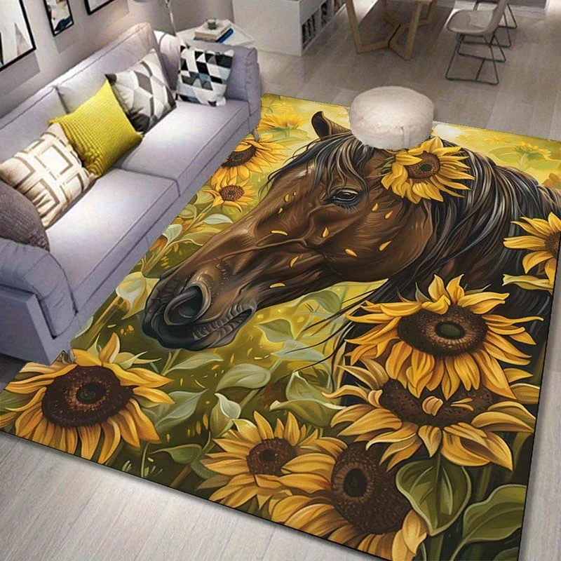 

Sunflower Horse Rug: Bring Nature Indoors with Charming Floral Design | Comfortable Living Room Carpets Skid resistant carpet